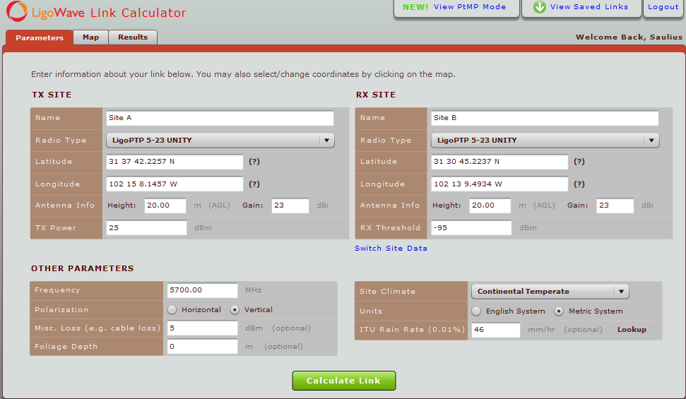 ligowave link calculator